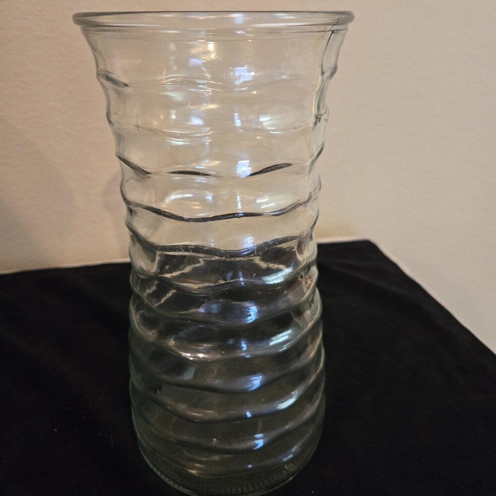 Thick Glass Vase 9.5" x 4.75" Vintage Ribbed